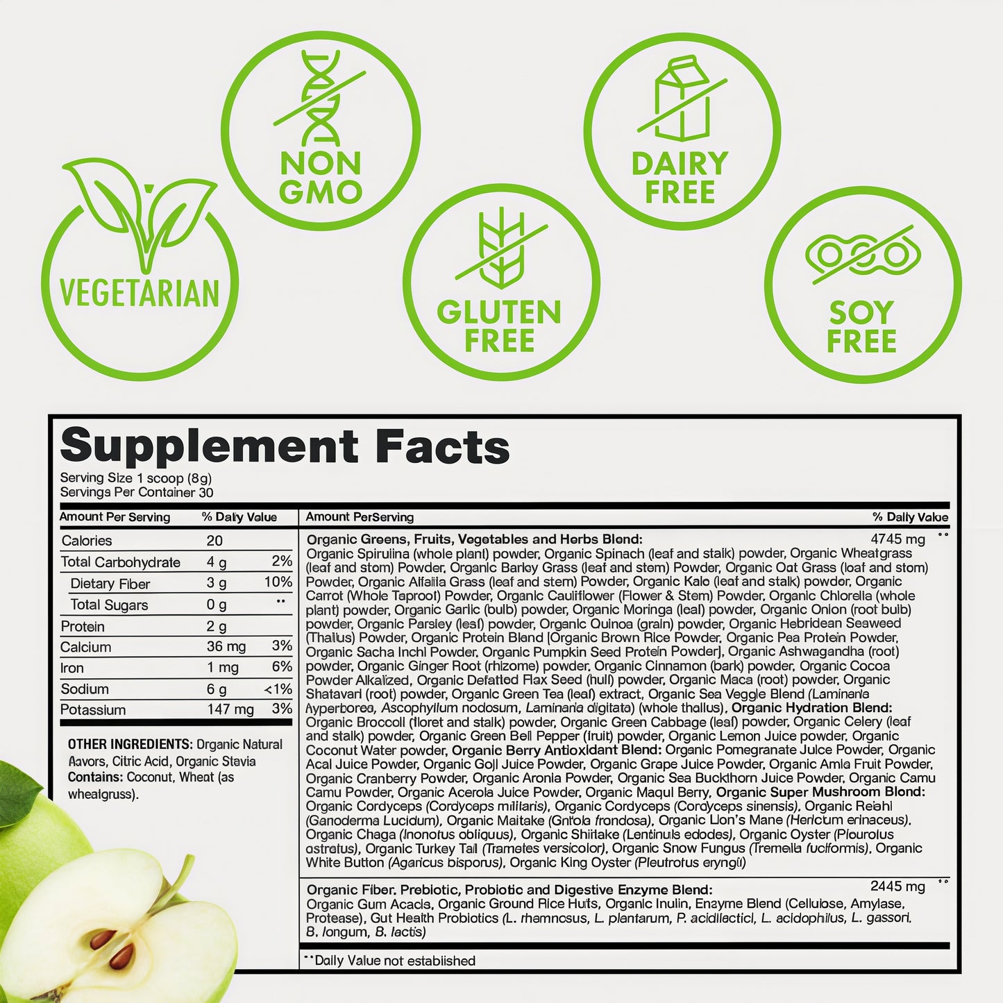 Zena Nutrition Organic Supergreens Tub-1 30 Servings