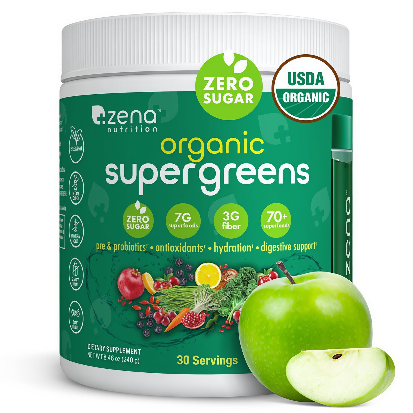 Zena Nutrition Organic Supergreens Tub-1  30 Servings