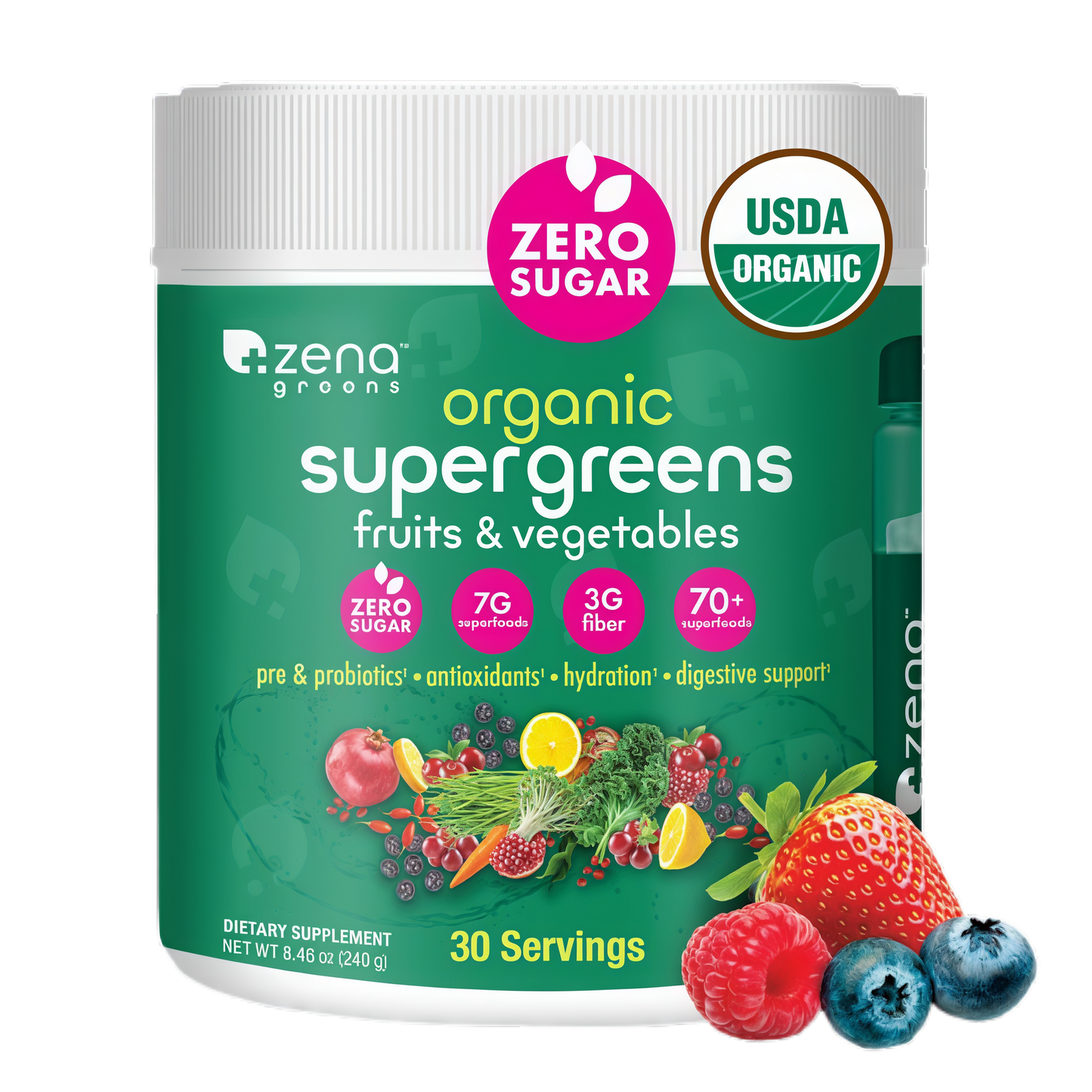 Zena Nutrition Organic Supergreens Tub-1  30 Servings
