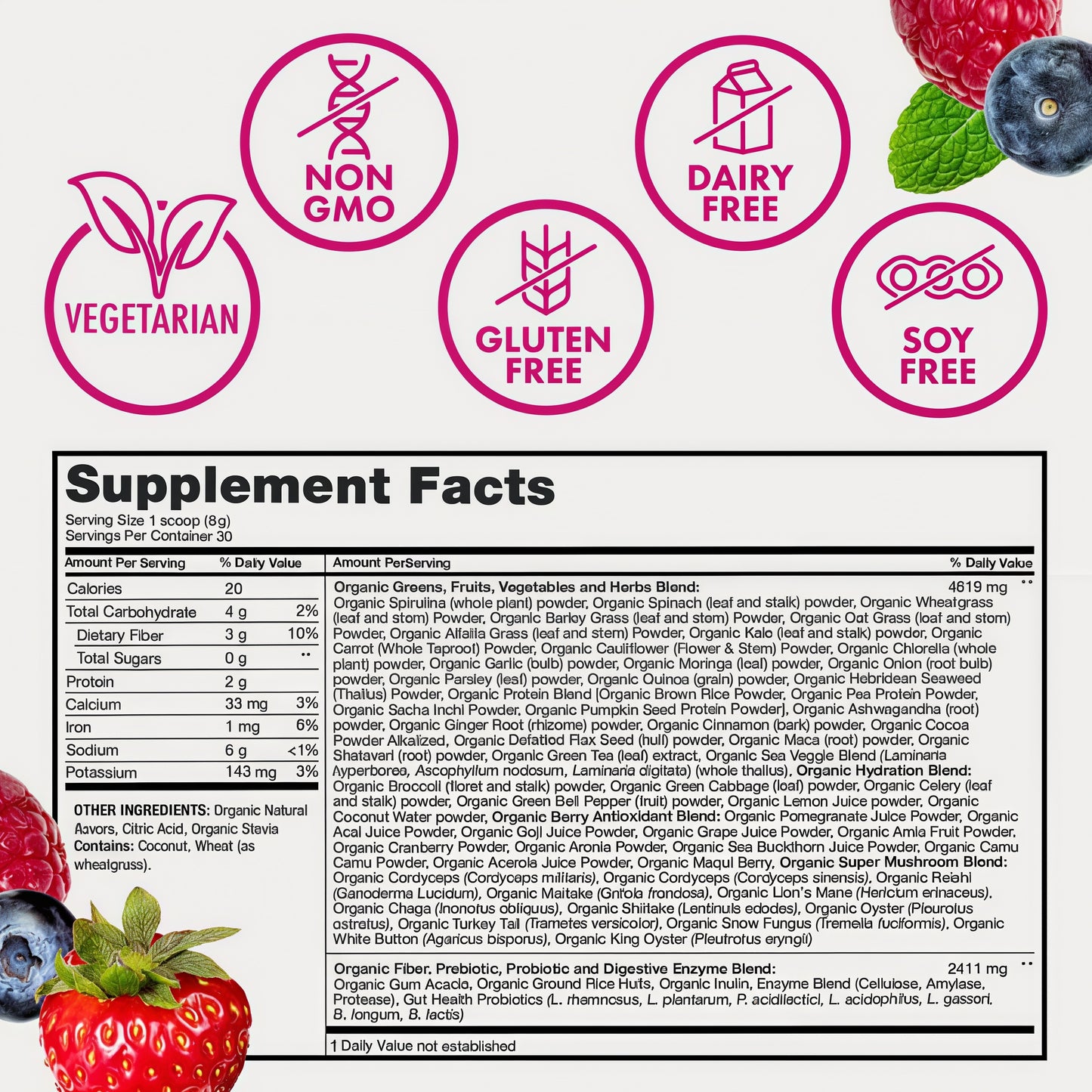 Zena Nutrition Organic Supergreens Tub-1  30 Servings