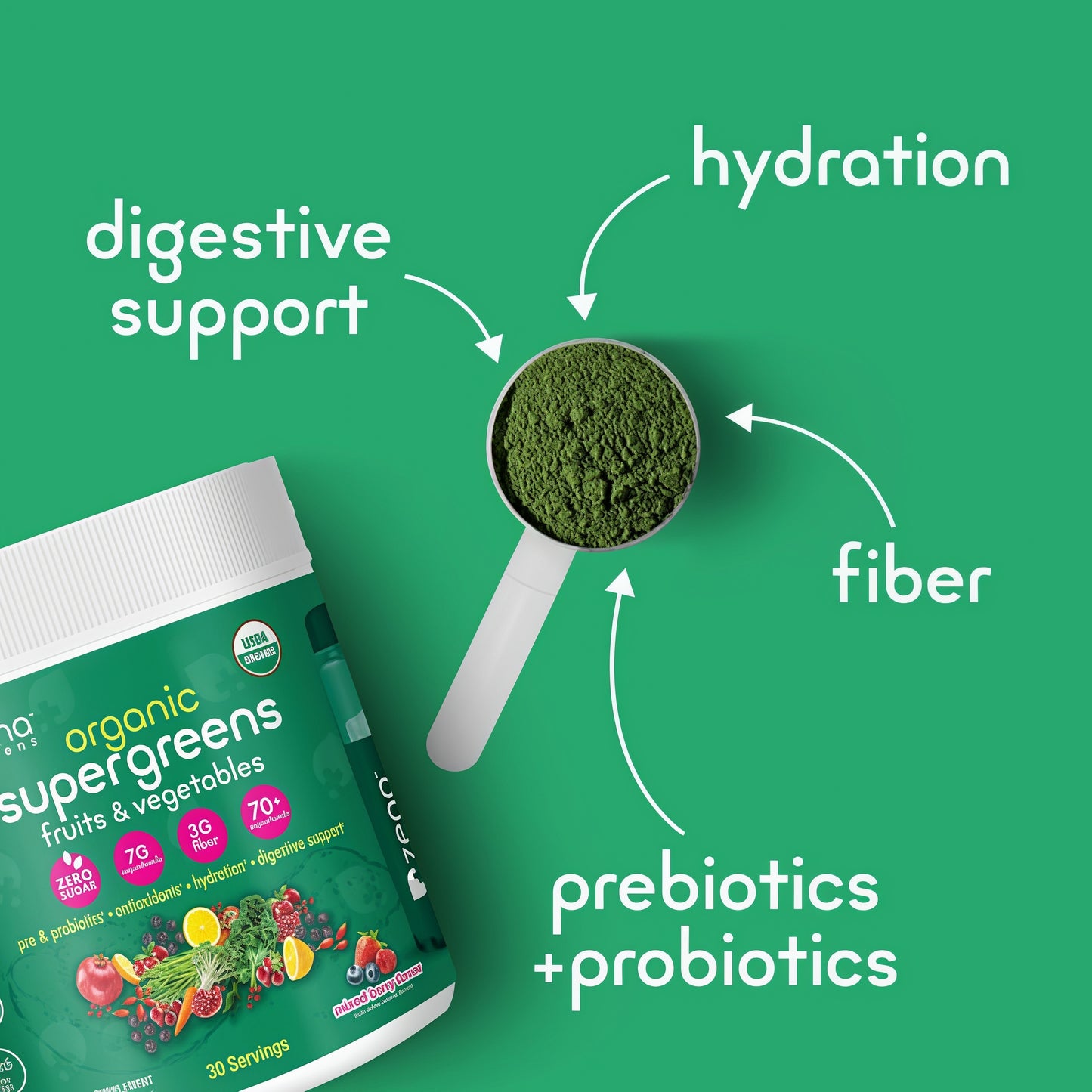 Zena Nutrition Organic Supergreens Tub-1  30 Servings