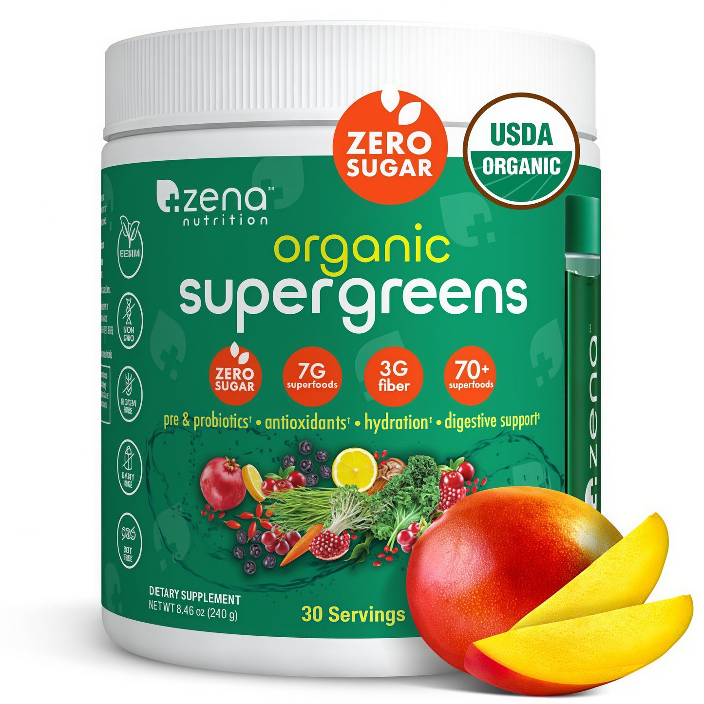 Zena Nutrition Organic Supergreens Tub-1  30 Servings